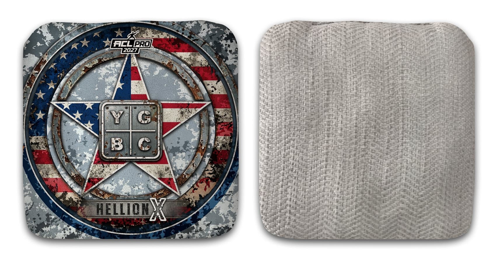 Ice blue patriotic Hellion X cornhole bag set