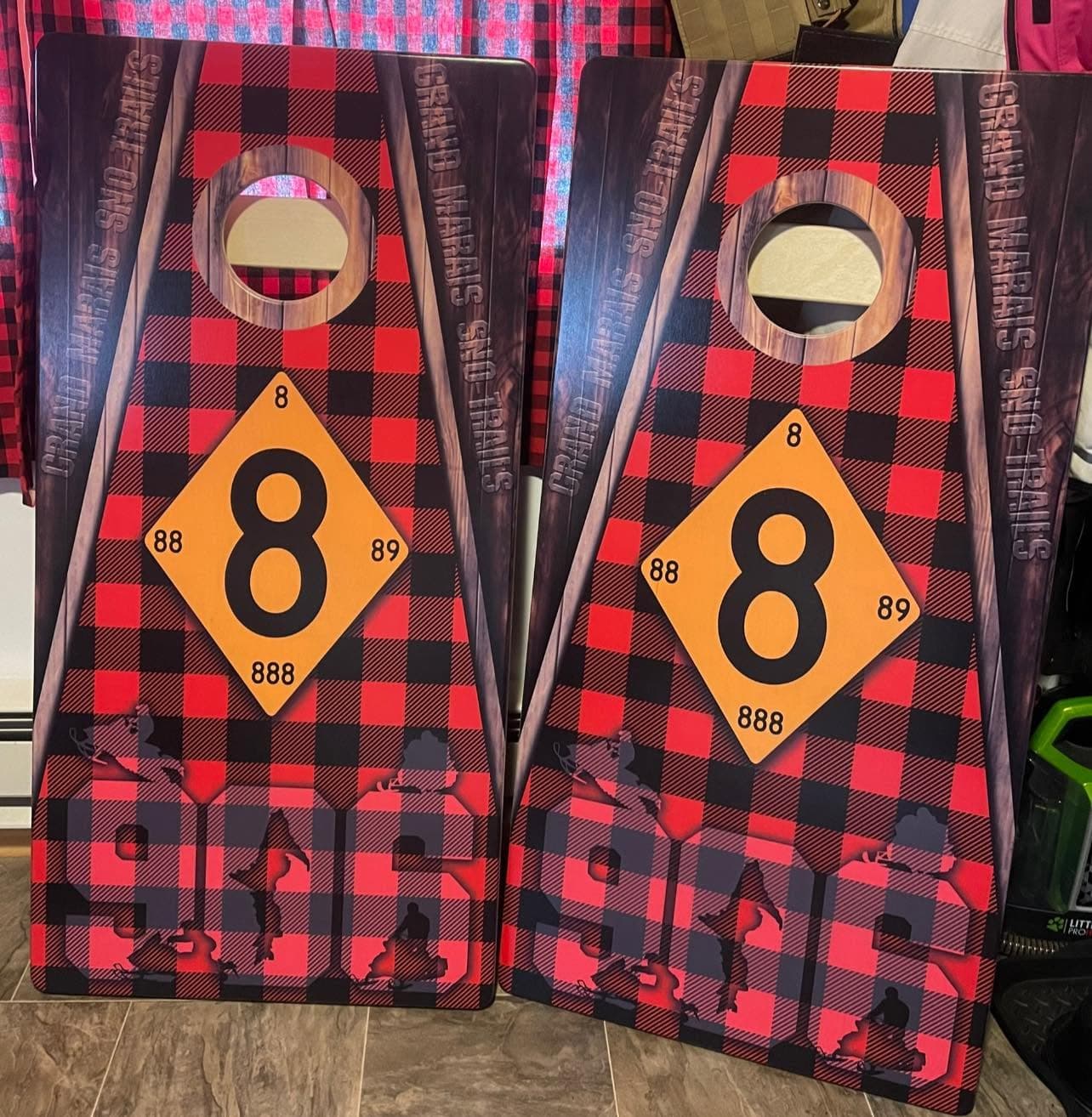 Plaid custom cornhole board set by YG Cornhole