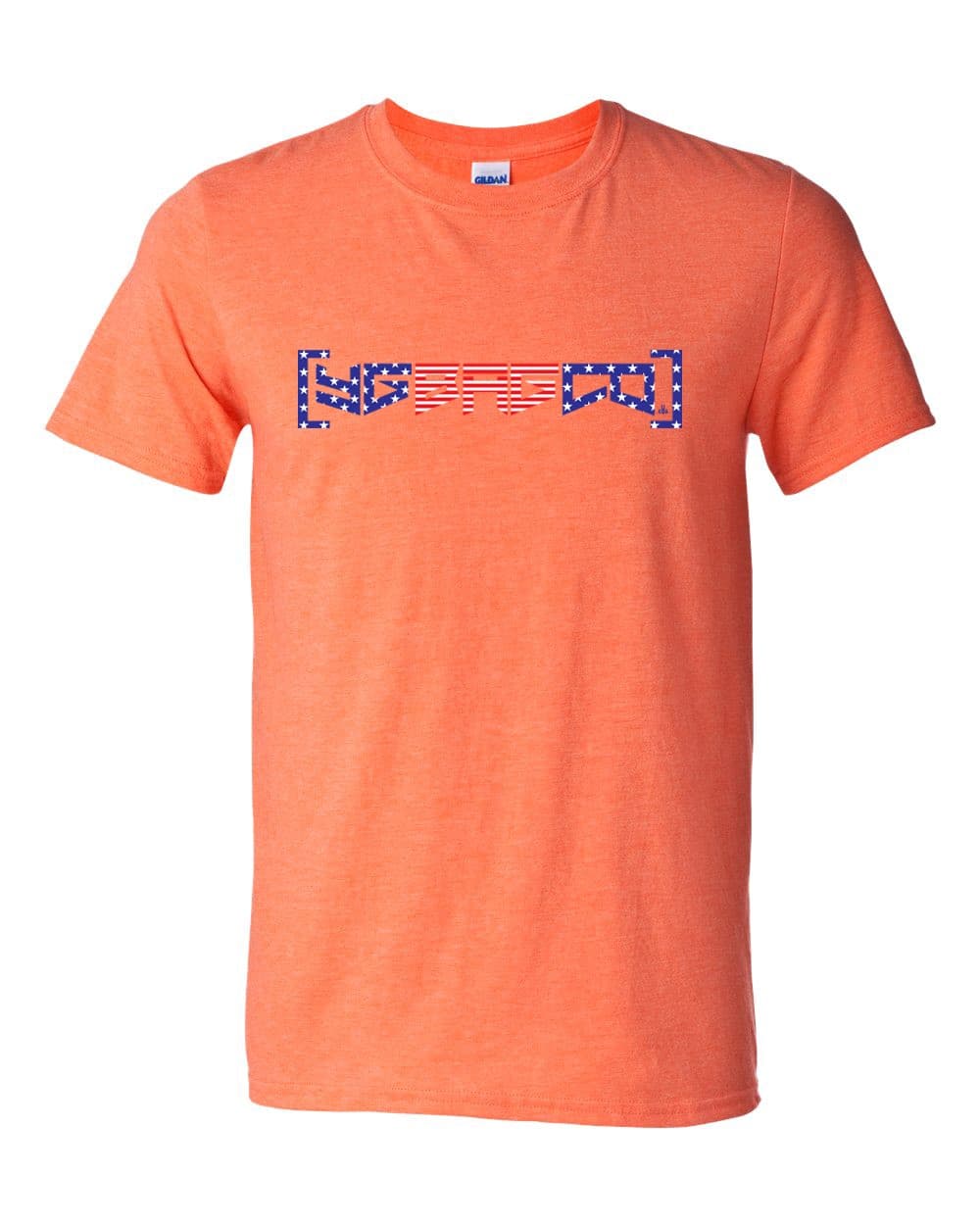Orange YG Bag Co T-shirt with American flag wordmark