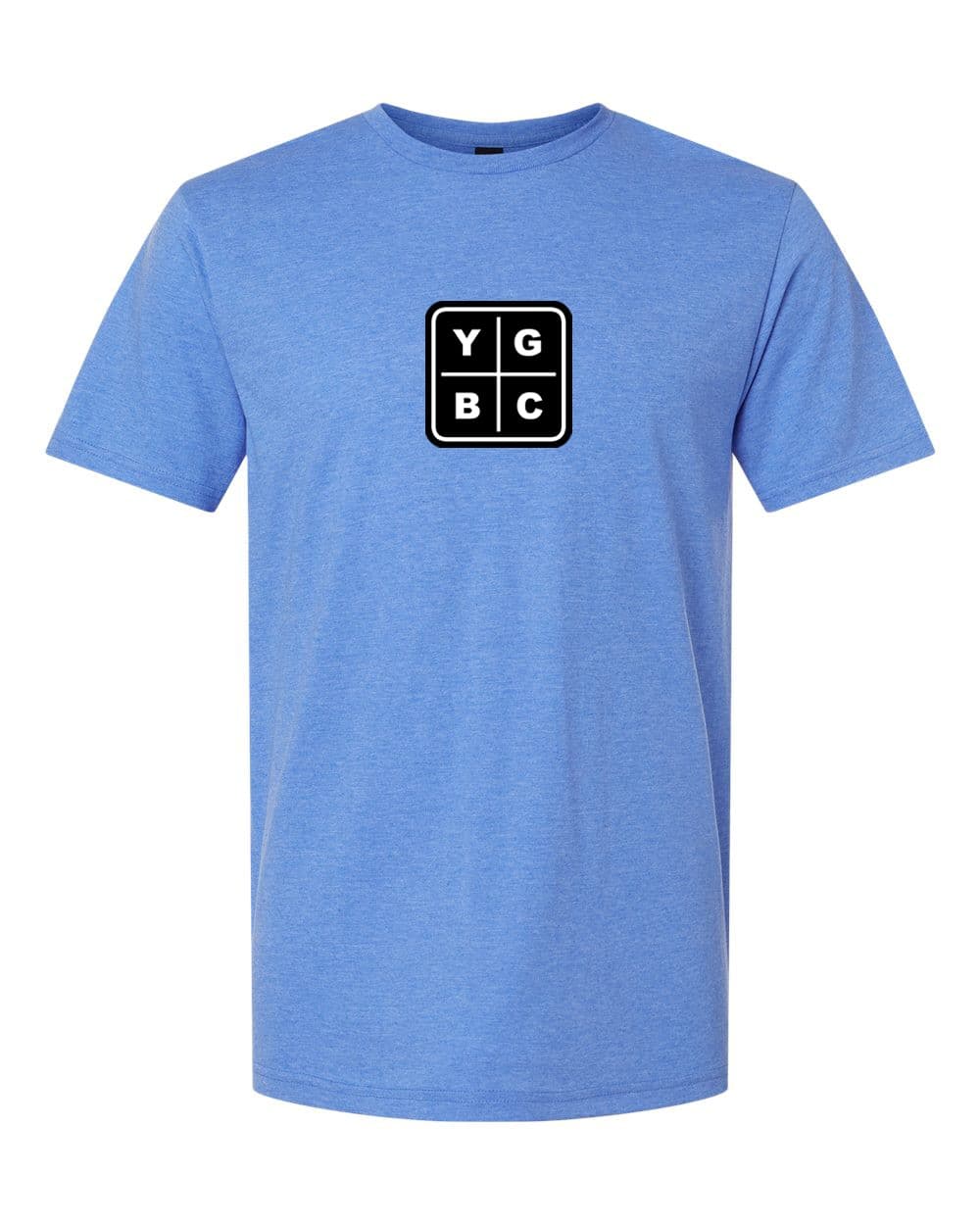 Blue T-shirt with black and white YGBC square mark